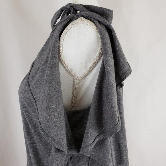 One-Shoulder Draped Ruffle Top w/ Bow Tie – Soft Charcoal Jersey - Picture 9 of 10